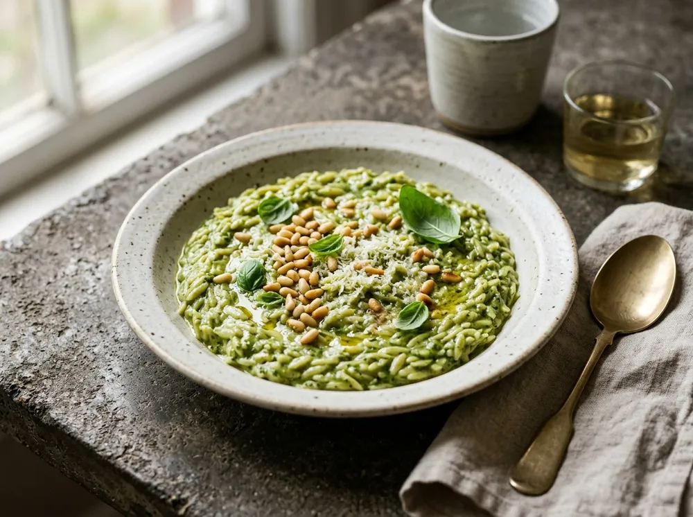 Creamy Pesto Orzotto (Orzo Risotto)